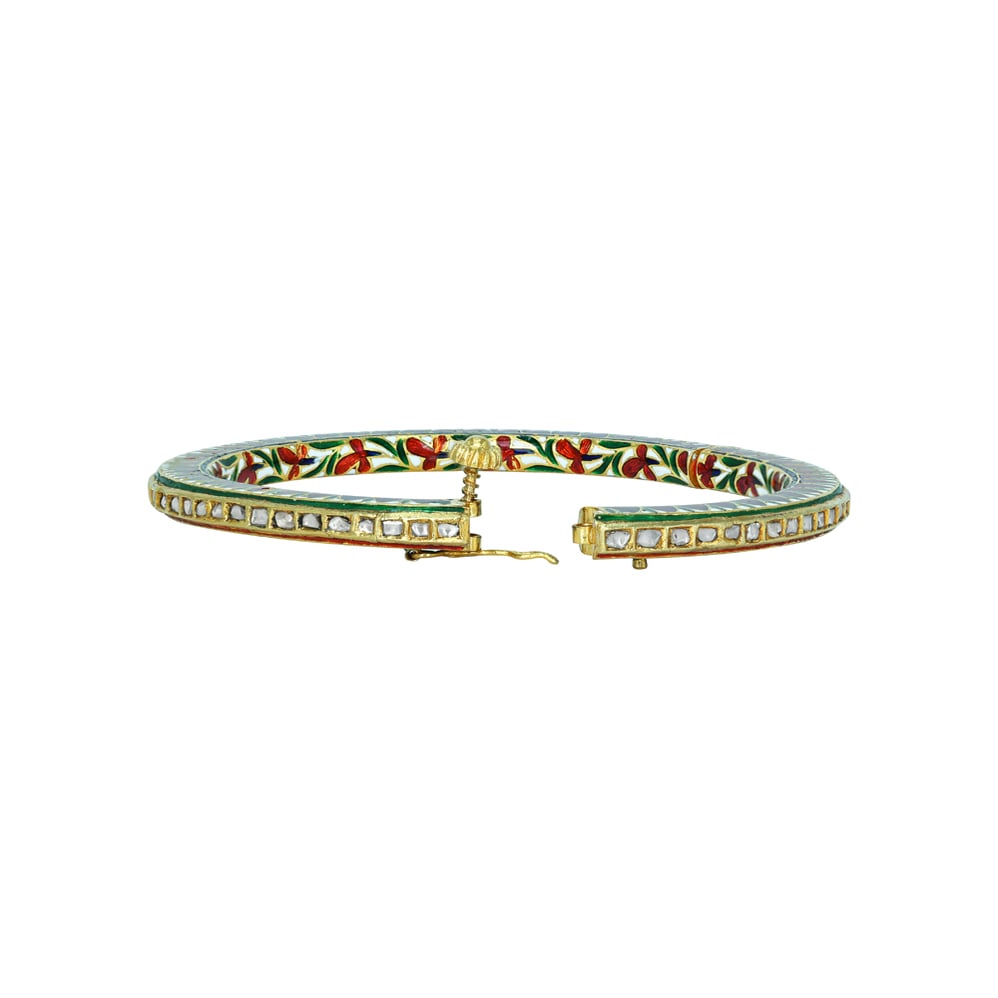 Polki Bangle with Green and Red Enamel Design